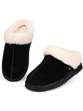 Cozy Women's Real Wool Slippers, Genuine Leather, Anti-Slip Sole, Warm Memory